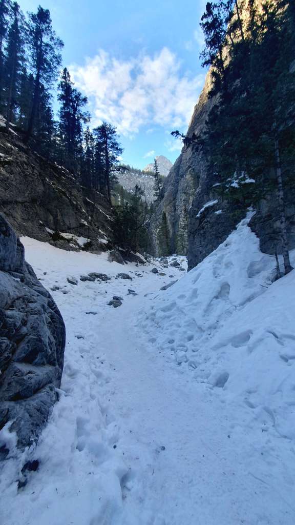 Schneebedeckter Weg am Ende des Canyon