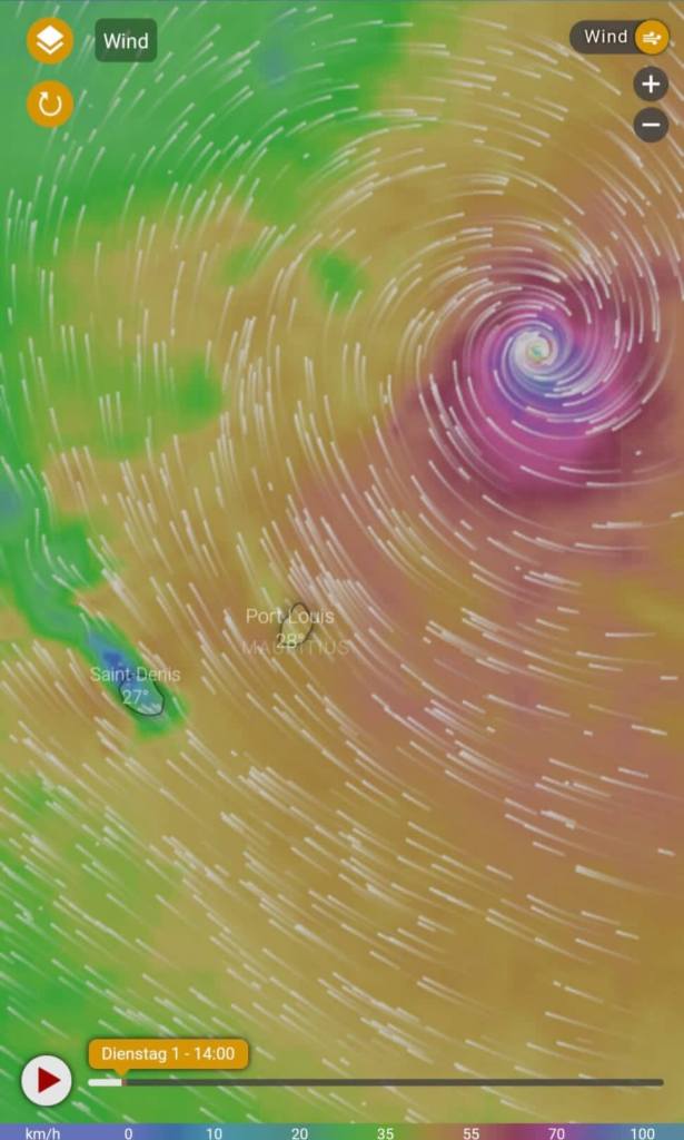 Zyklon Batsirai auf dem Weg nach Mauritius
