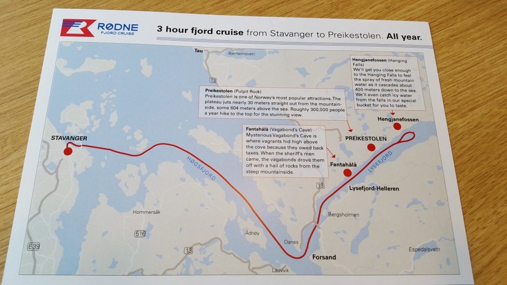 Route der Bootstour Lysefjord und Preikestolen in Stavanger
