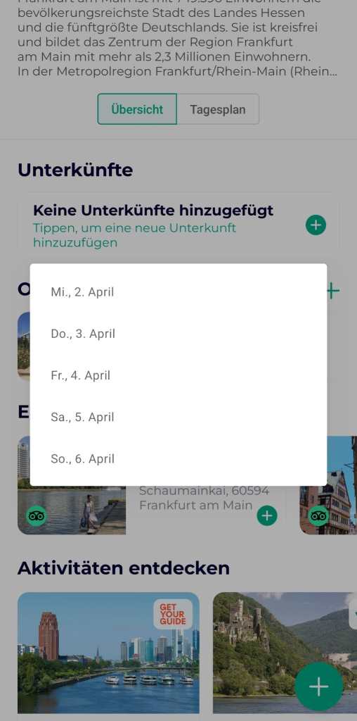 Unterkünfte hinzufügen bei der Oranisation der Reise
