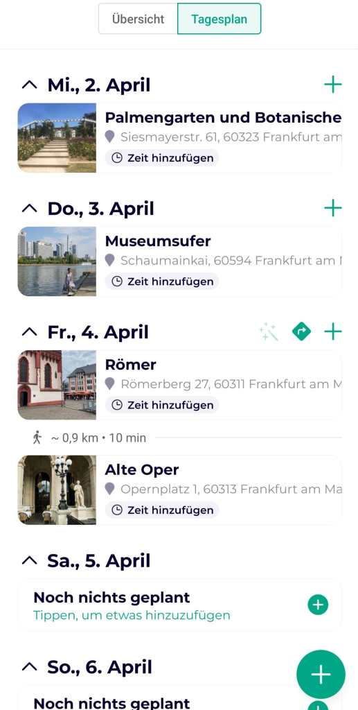 Aktivitäten in der Reiseplanung per App