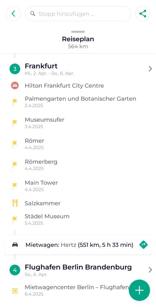 Übersicht meines Reiseplans in der Lambus App
