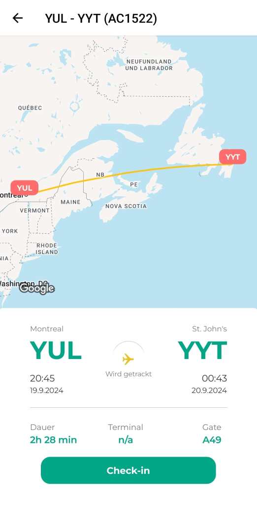 Meine Flüge nach Neufundland in der Lambus App