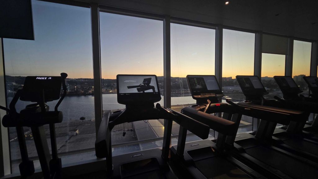 Fitnessstudio der Mein Schiff Flow mit Meerblick